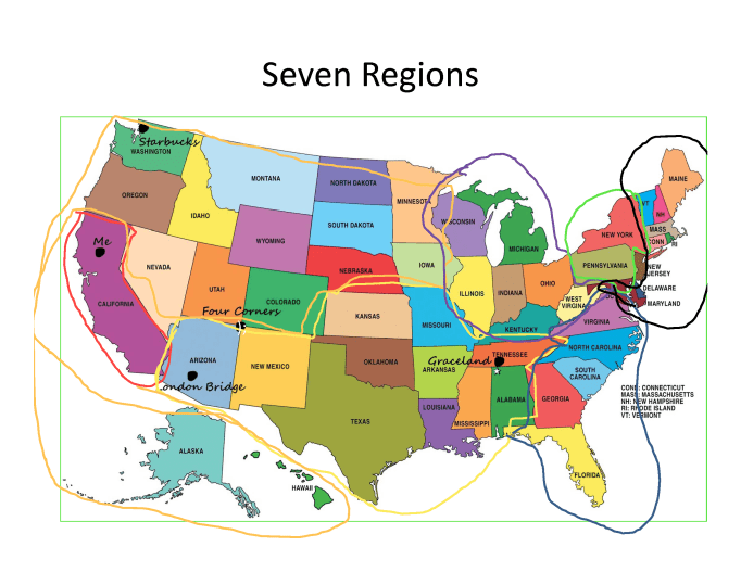 Map outlining proposed seven regions for NOW