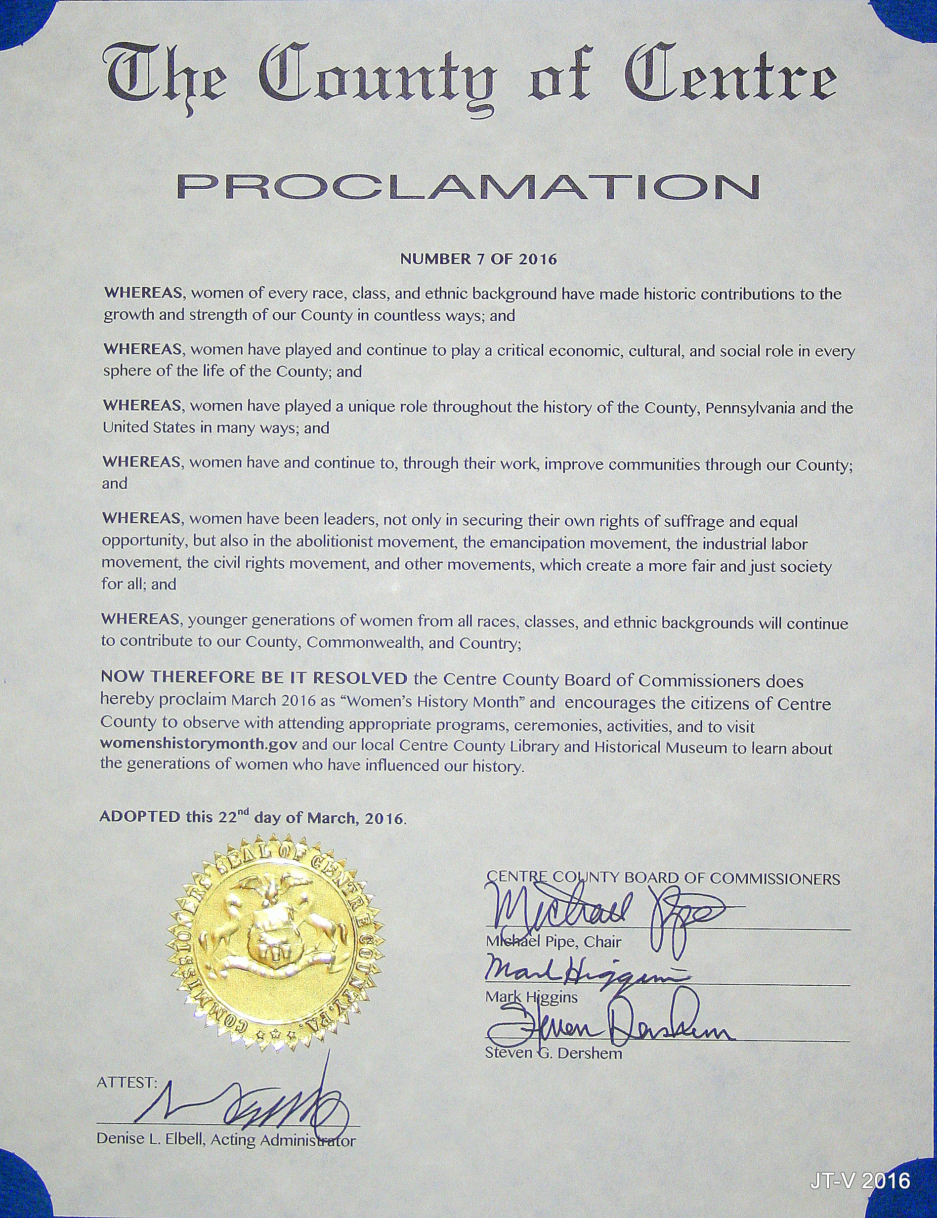 10-2016 Women's History Month CC Proclamation IMG_8943