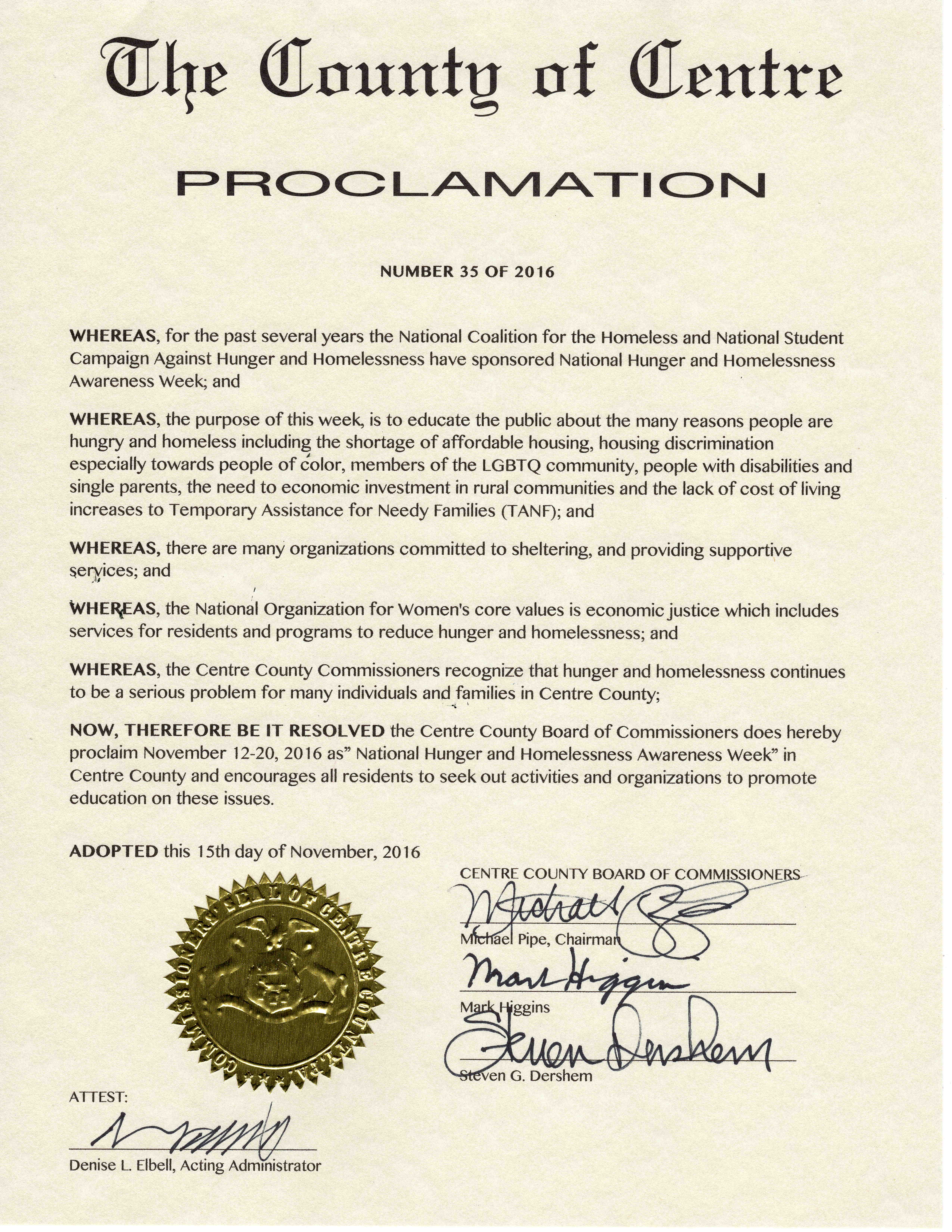 Proclamation 116 National Homeless and Hunger Awareness Week | Civil Rights Advocacy